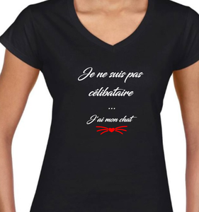 Tshirt T Shirt Femme Filles Noir Pas Celibataire J Ai Mon Chat Humour Drole Ebay