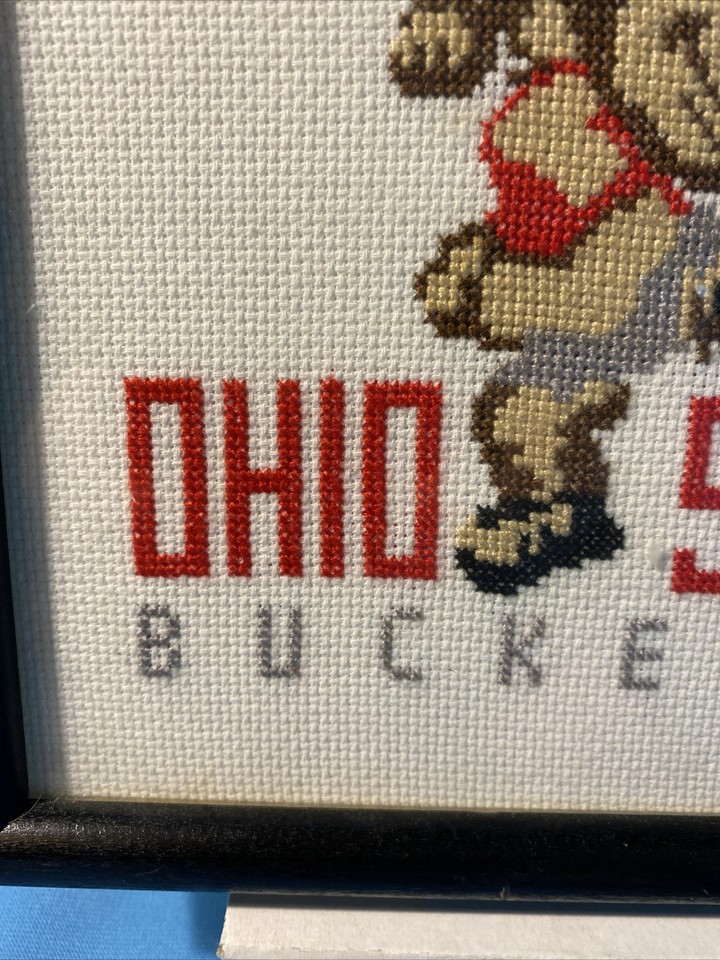 Vintage Needlepoint Framed Ohio State University OSU Columbus Bucks eBay