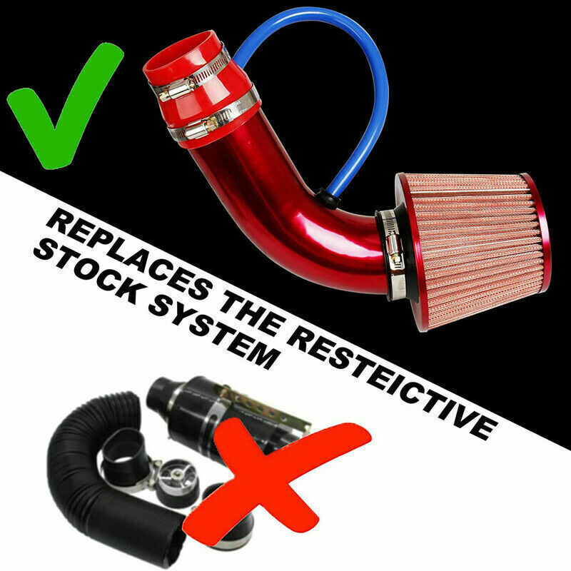76mm Blue Car Cold Air Intake Filter Induction Kit Pipe Power Flow Hose System