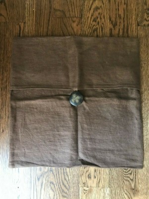 Pottery Barn Brown Textured Linen Button Envelope Throw Pillow