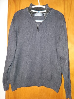 Oscar De La Renta Mens 1/4 Zip Sweater Size XLarge Gray Fleece Lined Collar