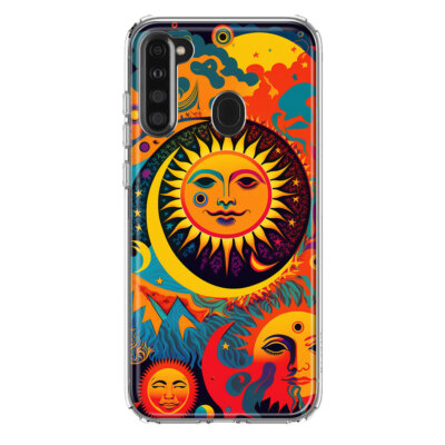 For Samsung Galaxy A21 Shockproof Case Psychedelic Trippy Hippie Sun Moon