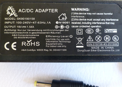 Comsys SK90190158 Mini Netzteil  DC 19V= 1,58A  4,0 x 1,8mm Hohlstecker