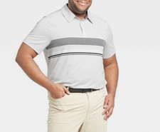 All Motion Mens Polo Shirt XXL Silver Gray Stripe Short Sleeve Golf Dri Fit