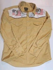 Vintage High Noon Shirt Men's M Western Wear Pearl Snap Eagle American Flag USA