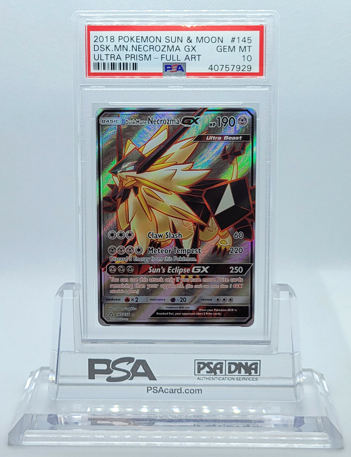 POKEMON ULTRA PRISM DUSK MANE NECROZMA GX #145 HOLO PSA 10 GEM MINT #40757929