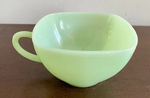 VTG Fire-King Jadeite C Handle Square Charm Mug Cup, ca 1948-1950.