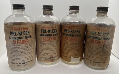 Vintage Prestos Pre-Kleen Automobile Finish Cleaner Clear Glass Bottle 1 Pint