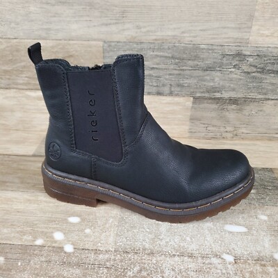 Rieker 78292 Womens Chelsea Boots Sz 9.5 Black Leather Side Zipper Round Toe