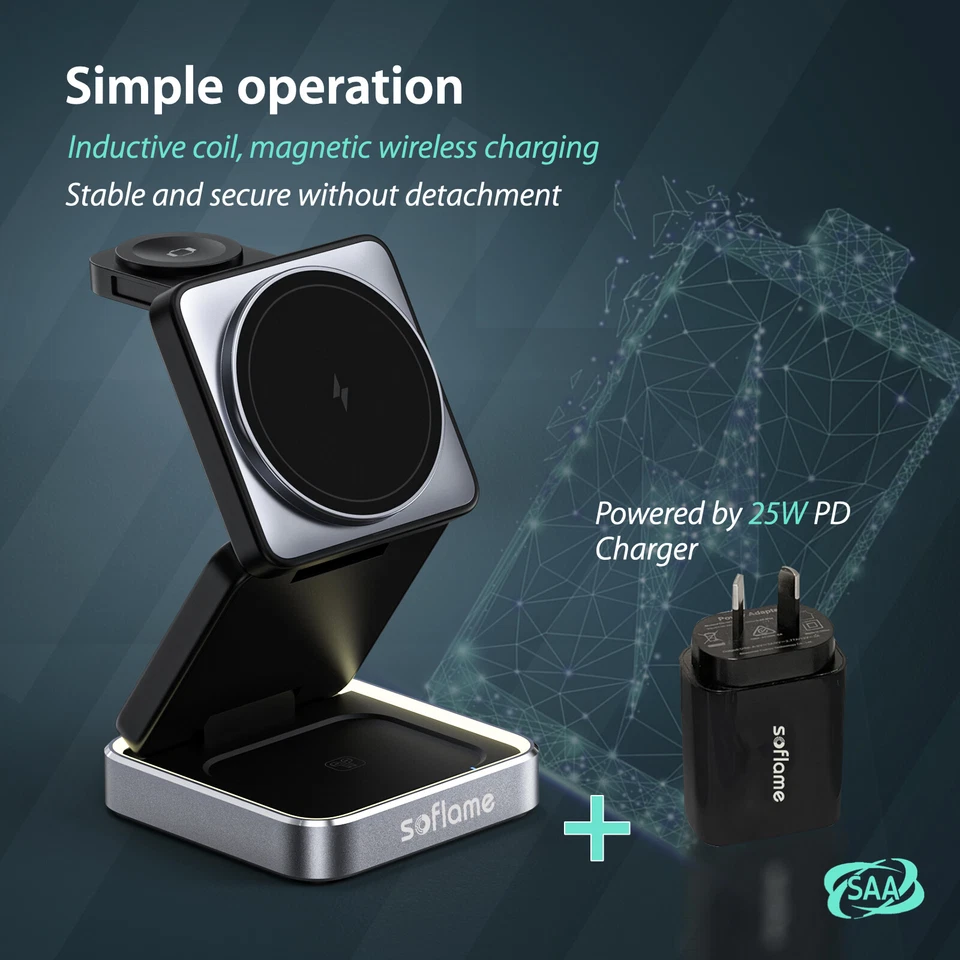 Soflame 3-in-1 Foldable Travel Edition Magsafe Wireless Charging Station - image 3 of 4