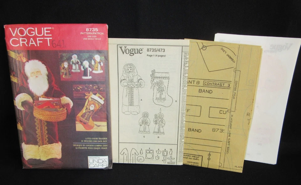 Vogue Craft Pattern 8735 Father Christmas Card Holder Stocking Linda Carr UNCUT - Image 2 of 4
