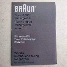 Braun 2505 Rechargeable Shaver Use Instruction Manual