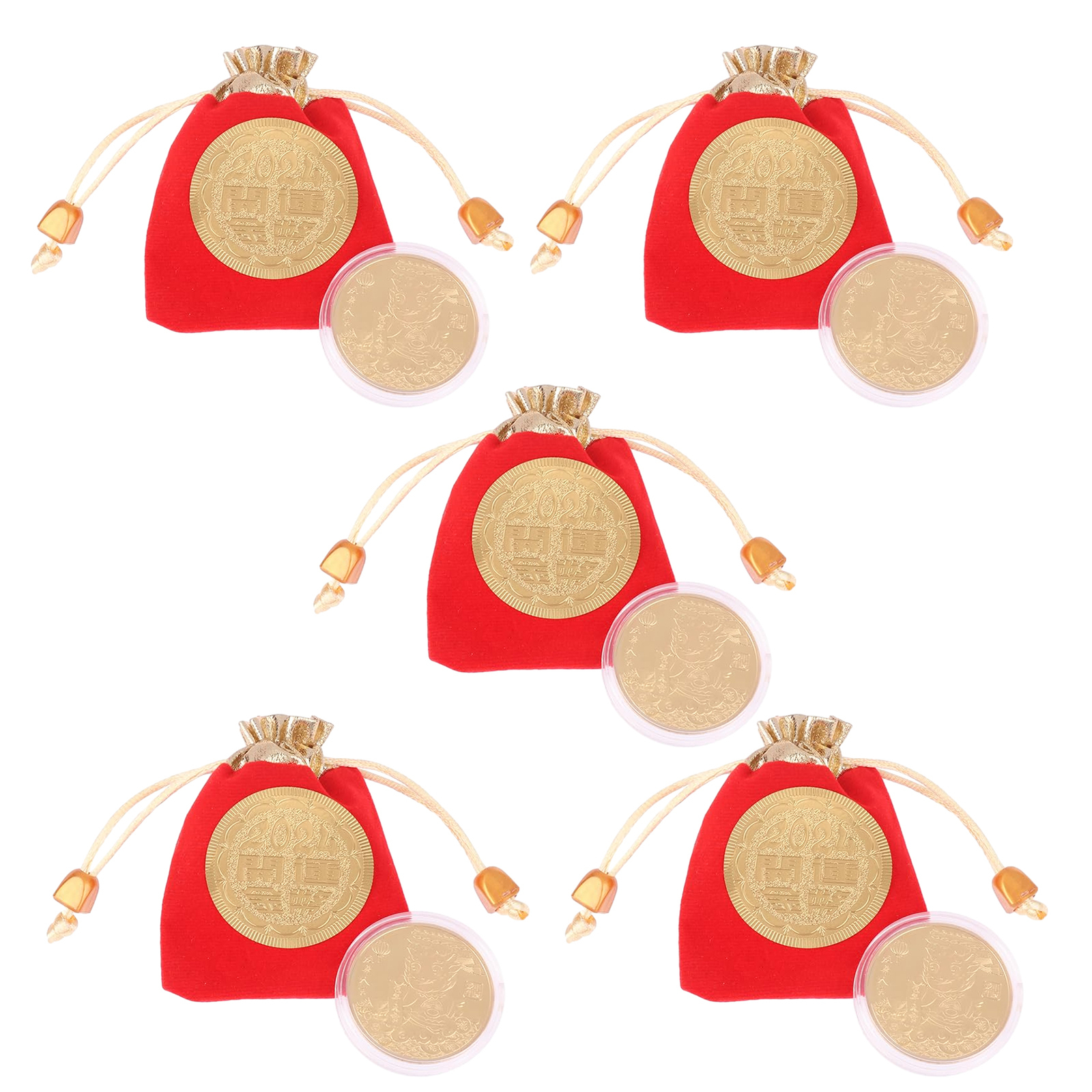 5pcs Year of Dragon Lucky Coin Chinese New Year Lucky Coins with Storage Bag
