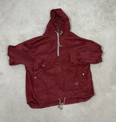 Vintage Gap Jacket Mens Medium Red Anorak Coat Hooded Hood Full Zip Pockets