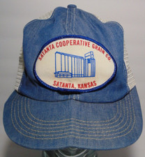 Vintage Satanta Kansas Farm Denim Snapback Trucker Patch Hat K-Brand Made In USA