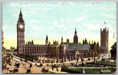 London England 1906 Postcard Houses Of Parliament Westminster Hall
