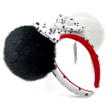 DisneyPark 101 Dalmations Cruella Faux Fur Plush Ears Cute Minnie Mouse Headband