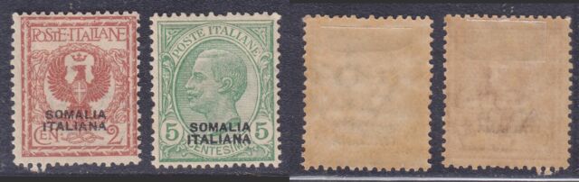COLONIE SOMALIA 1926 1930 FRANC D'TALIA SOPRASTAMPATI LOTTO 2v MLH