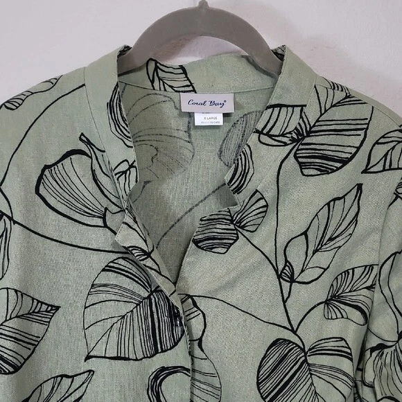 Vintage Coral Bay Women Linen Tropical Top Size XL Green Toggle Button Artsy - Image 2 of 4