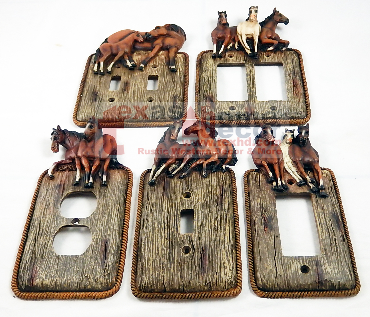 Western Running Horses Light Switch Plate Covers Faux Wood Look Rope ...