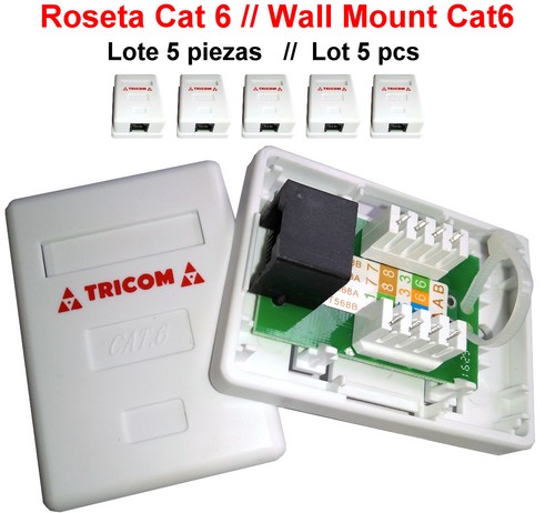 PACK de 5 TOMAS RJ45 CAT6 Hembra + KIT MONTAJE