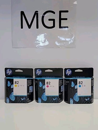 2018-24 Genuine HP 82 CMY DesignJet Color Ink Set C4911A C4912A C4913A Sealed - Picture 1 of 2