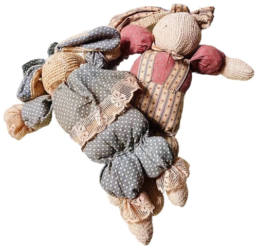 Primitive Bunny Rabbit Pair, Folk Art Bunny Dolls, Handmade in USA Boy & Girl