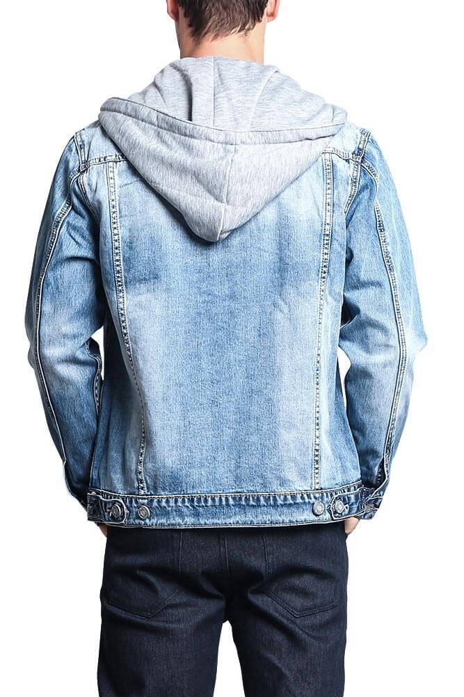 Victorious Men's Distressed with Removable Hoody Wash Denim Jacket