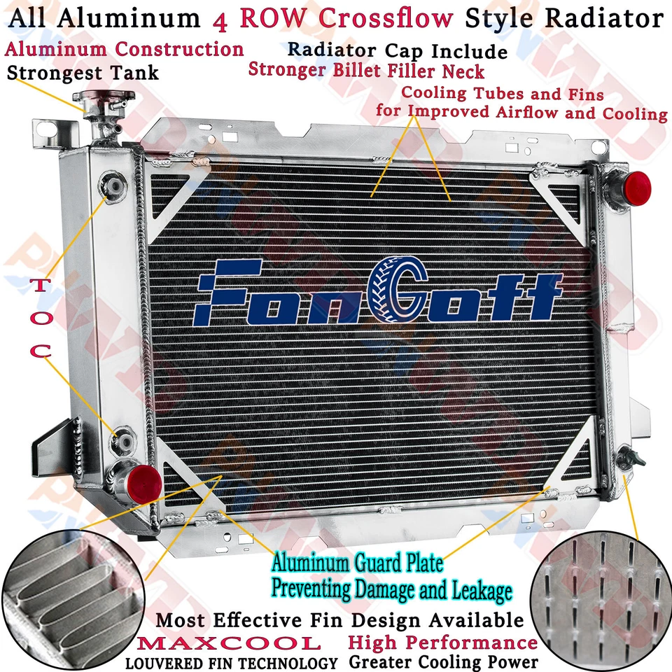 4 Row Radiator For 1985-1997 1989 FORD BRONCO F150 F250 F350 5.0L 5.8L 7.5L AT — 第 2/4 张图片