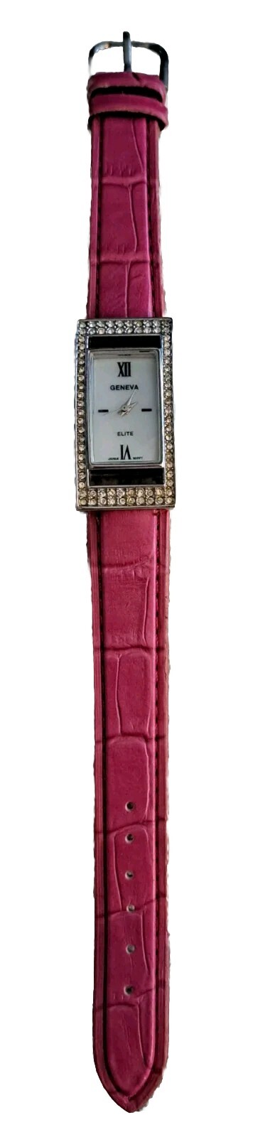 Geneva Elite Rectangular Silvertone Gemmed 9" Wat… - image 2