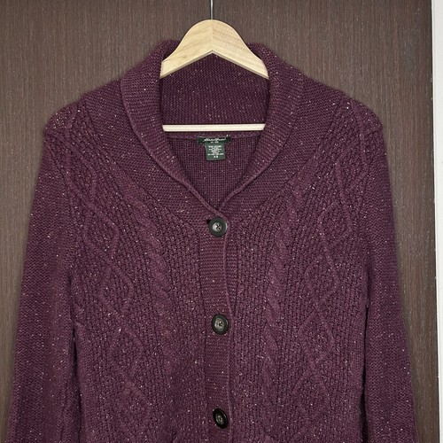 Eddie Bauer Womens Shawl Speckled Knit Cardigan Sweater Size XS Angora Burgundy - Picture 5 of 10