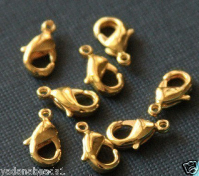 100 pcs of Solid Brass Lobster clasps 12X6mm - Gold 