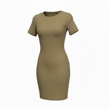 Open Edit Ribbed Bodycon Dress, Tan Lead, Sz. M