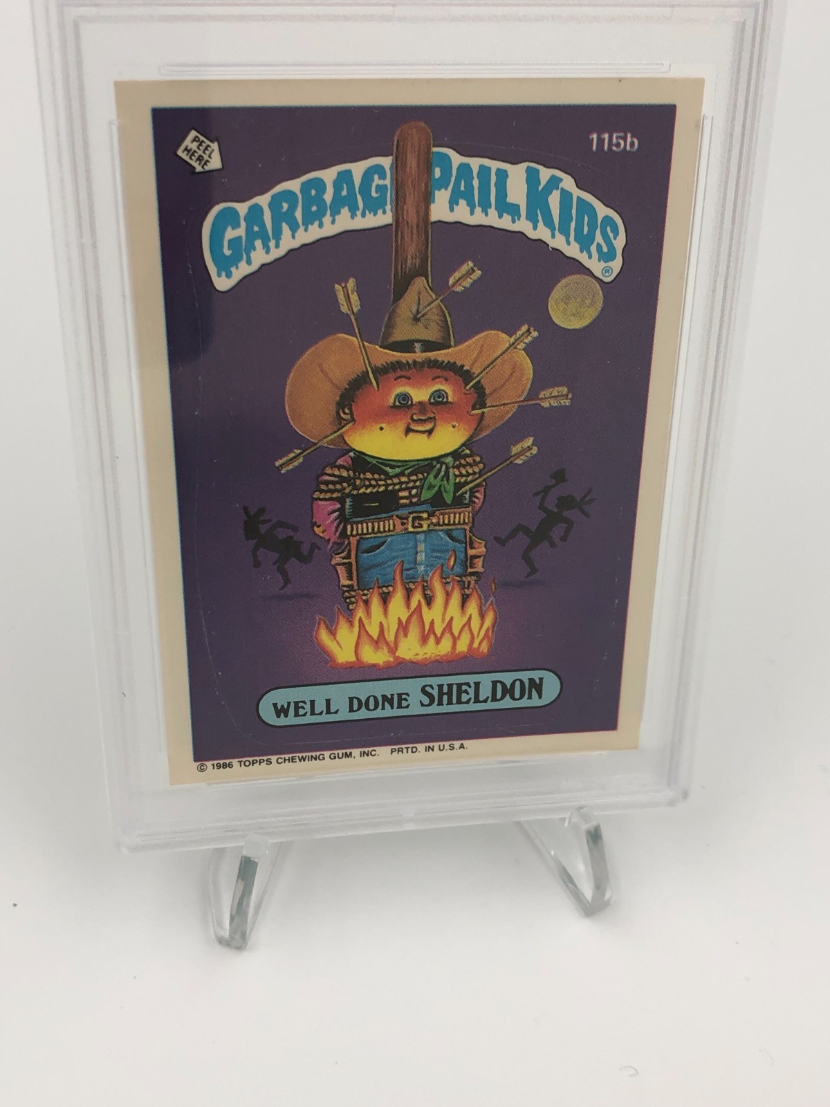 1986 GARBAGE PAIL KIDS Trading Card WELL DONE SHELDON #115b Sticker PSA MINT 9 view 3