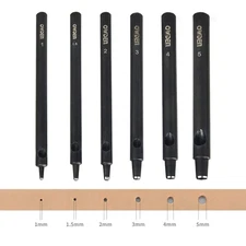OWDEN Professional 6pc Leather Hollow Punch Set, Size 1.0-5.0mm, Black, Steel,