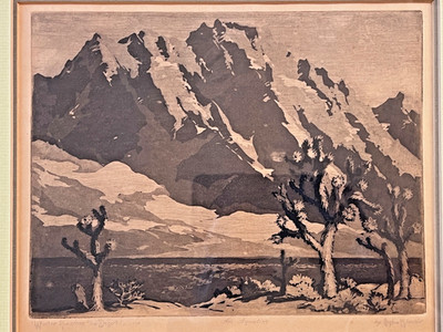 ORPHA MAE KLINKER - Winter Touches The Desert - Aquatint Etching 1930s CA Art
