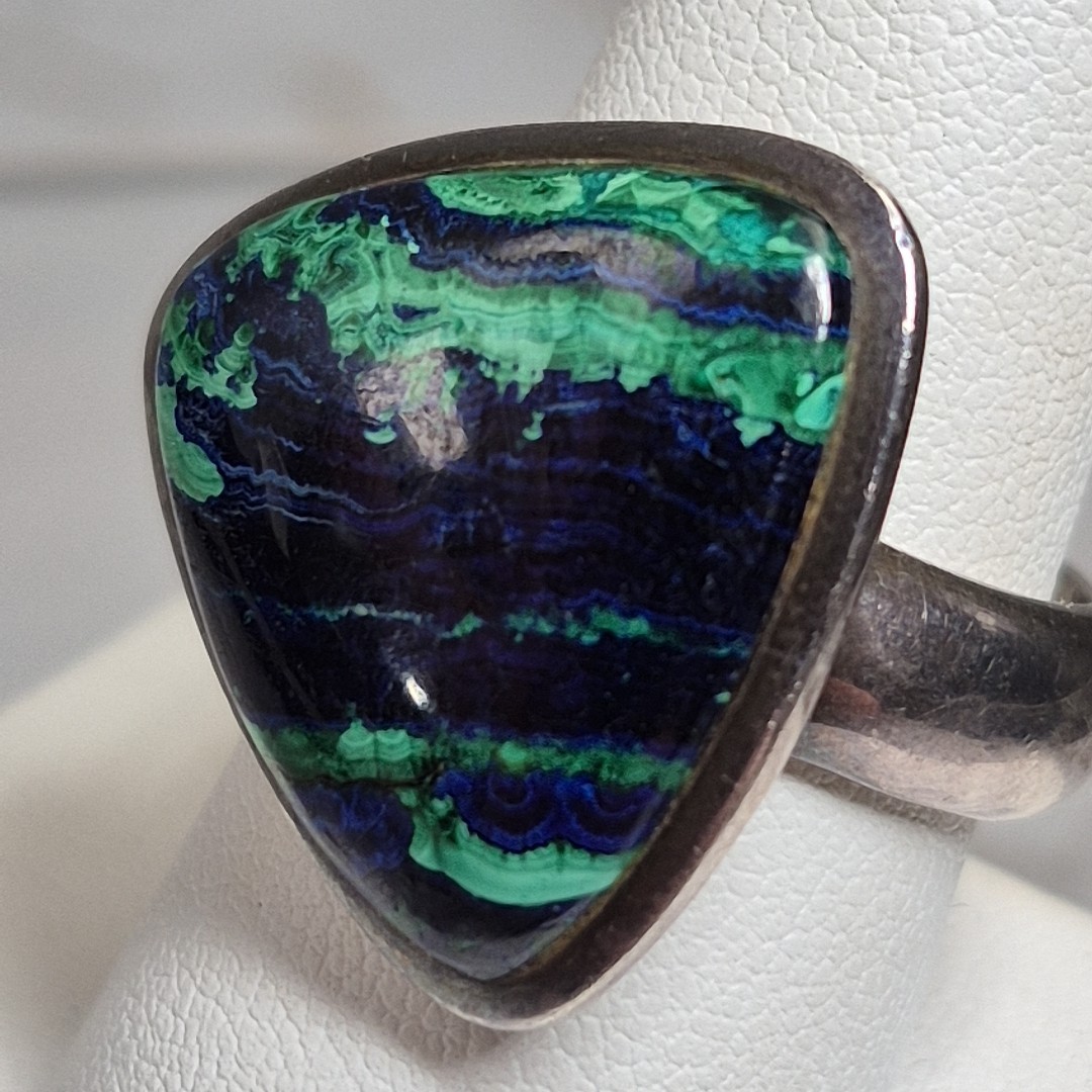 Vintage Azurite & Malachite Triangular Sterling S… - image 4