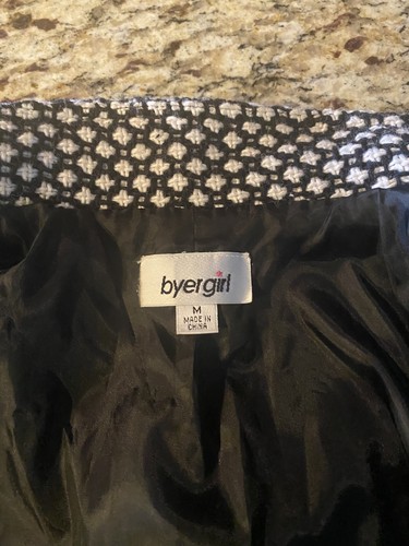 Byer Girl Medium Black /White Woven Belted Double Breasted Button Up Pea Coat. - Picture 8 of 8