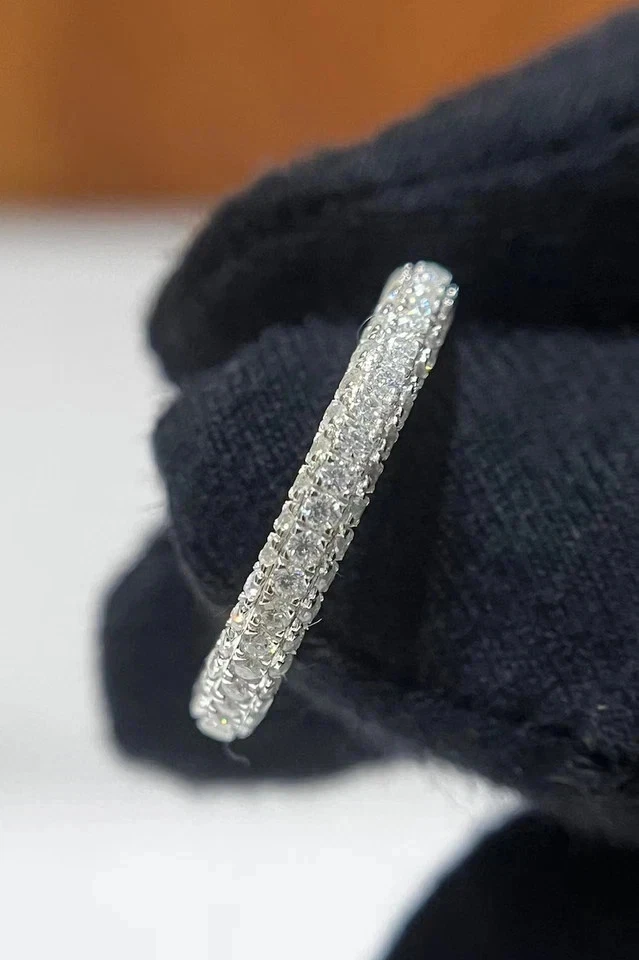 3 Ct Round Cut Natural Diamond Eternity Wedding Band 18k White Gold Size 6 7 8 - Image 4 of 4