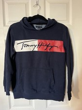 Tommy Hilfiger Navy Blue Red Sz. Lg 16-18 Hooded Cursive Logo Sweatshirt
