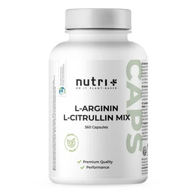 L-Arginina L-Citrulina Cápsulas Nutri-Plus - 360 Cápsulas L-Arginina + L-Citrulina Mezcla