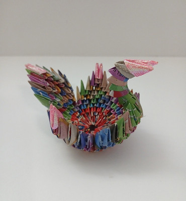 Origami Handmade 3D Folded Paper Swan Bird Art Basket