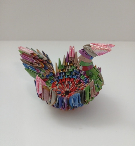 Origami Handmade 3D Folded Paper Swan Bird Art Basket