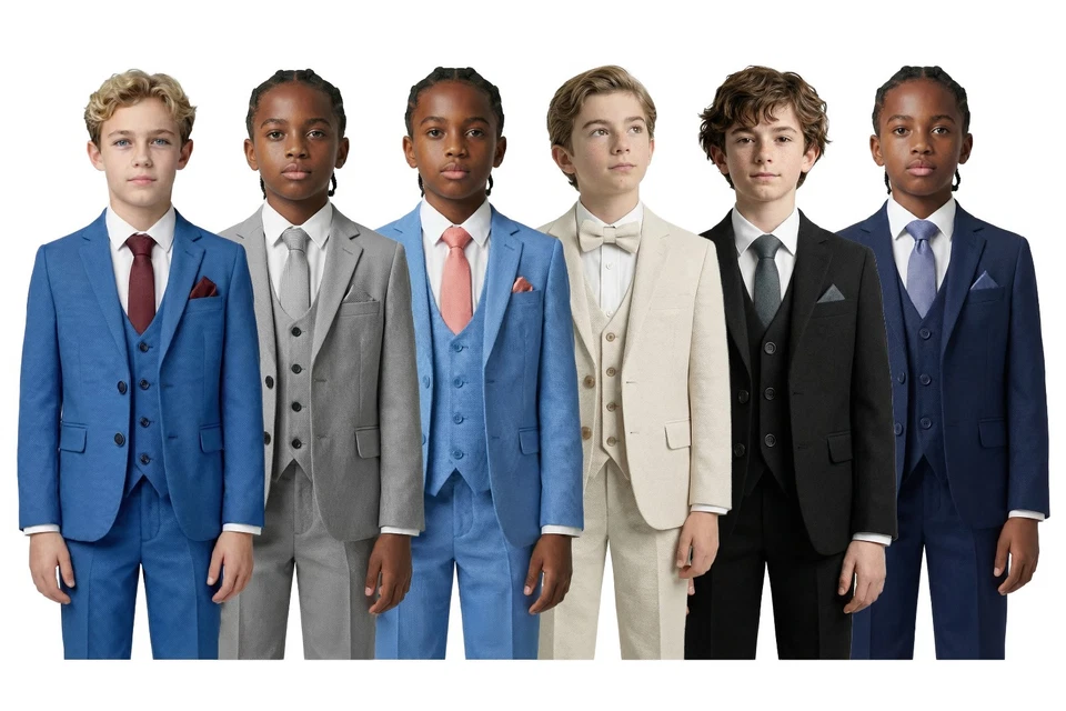 Sirri Boys' 7-Piece Self-Patterned Suit Set – Slim Fit Wedding Party Prom Outfit - Image 1 of 2