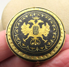 Vintage Damascene Double Headed Eagle & Crest Brooch / Pin - Trumpet Clasp