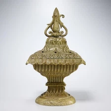 Vtg Green Cast Iron Incense Burner Flower Frog Accent Display Box Iris Apfel 12"