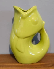 GurglePot Lime Green Ceramic Fish Pitcher 6 1/2" Tall Pottery 2006 