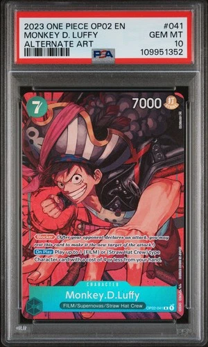 2023 ONE PIECE OP02-PARAMOUNT WAR ALTERNATE ART #041 MONKEY D. LUFFY PSA 10