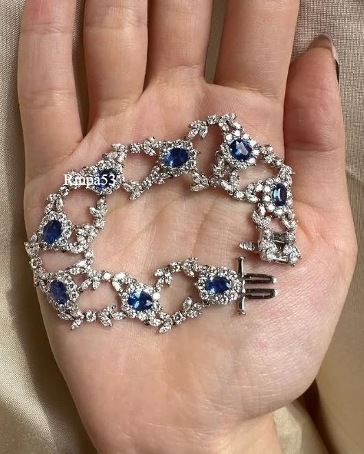Brazalete de mujer creado en laboratorio diamante zafiro azul alfombra roja desgaste joyería 925 S Foto 2 de 4