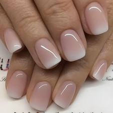 French Tip Press On Nails - Short Square Pink White Gradient False Nails with...